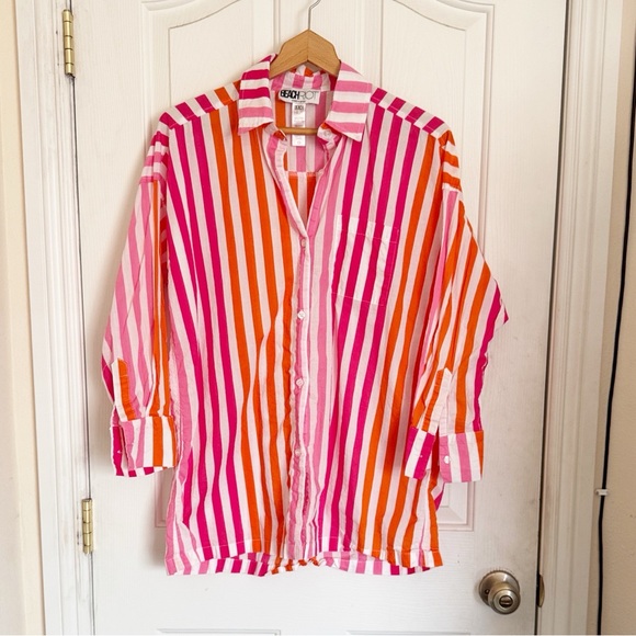 Beach Riot Alexa Sunset Stripe Button Front Long Sleeve Cover-up Shirt sz S/M - Picture 3 of 7